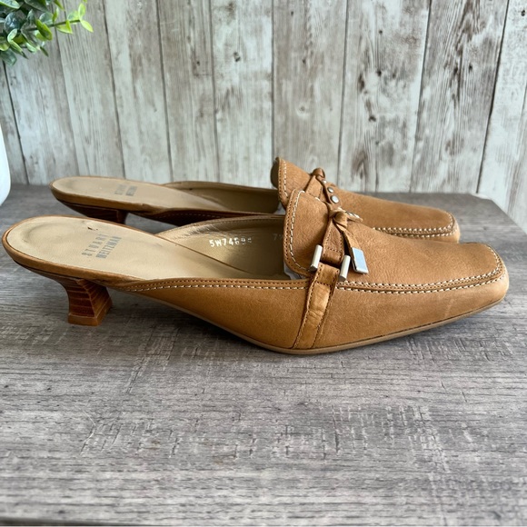 Stuart Weitzman Shoes - Stuart Weitzman Tan Kitten Heel Mule Leather Heels 7.5
